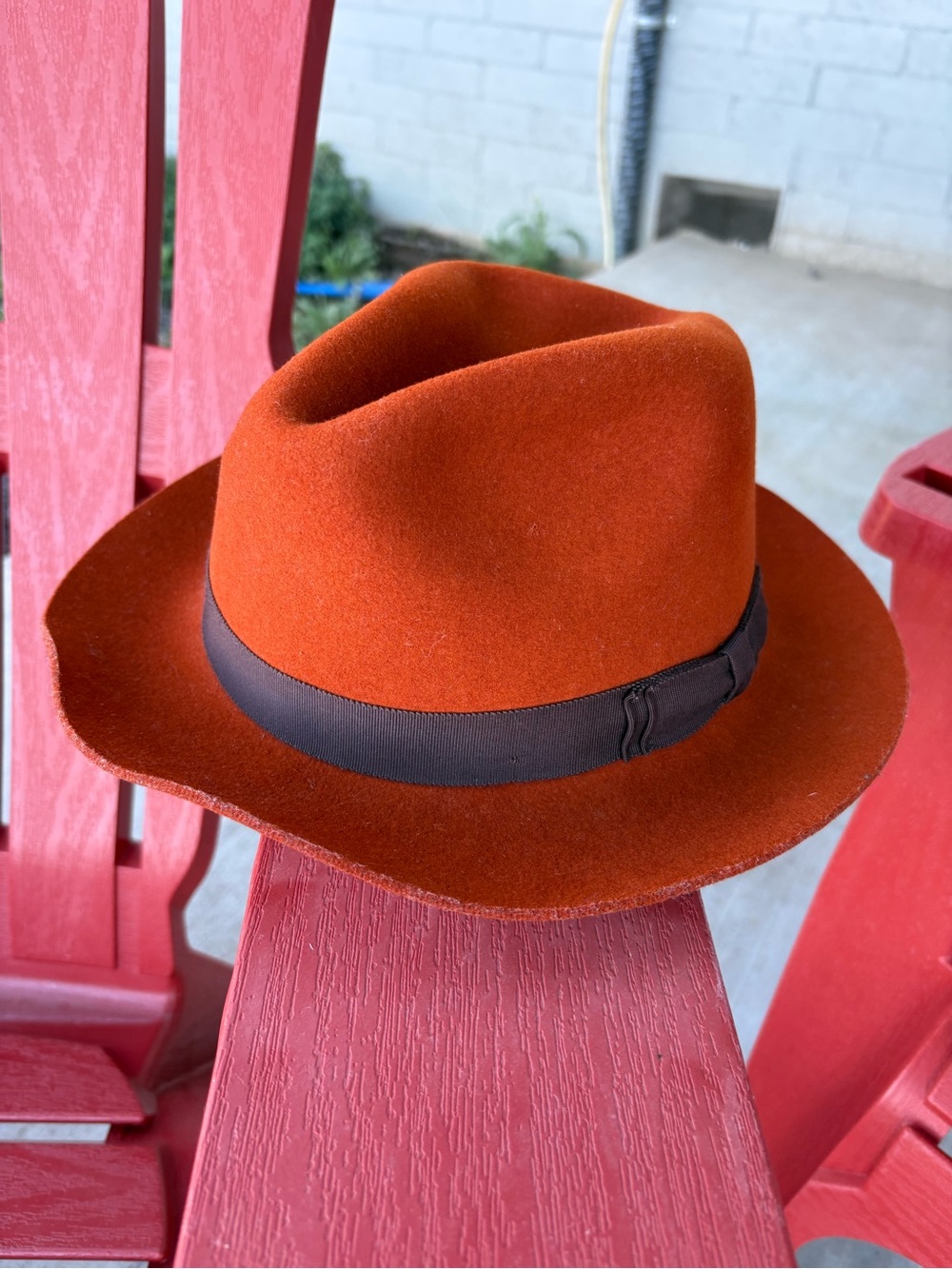 Rust Orange Felt Fedora with Brown Band